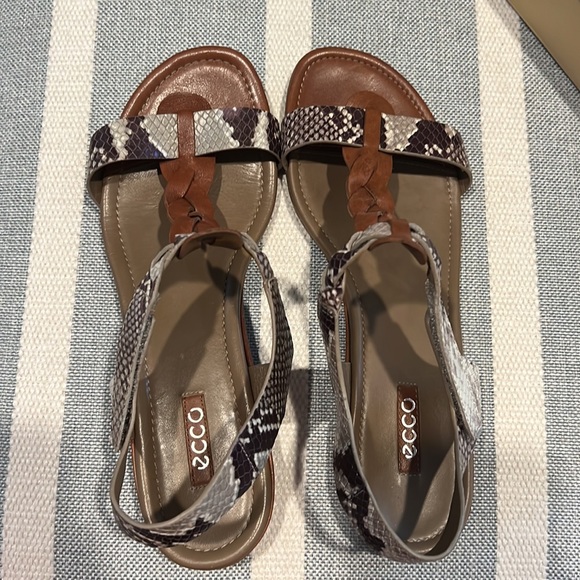 🤎 ECCO 🤎Snakeskin Leather Braid Support Arch Heel Flat Sandals Size 40 - Picture 8 of 14